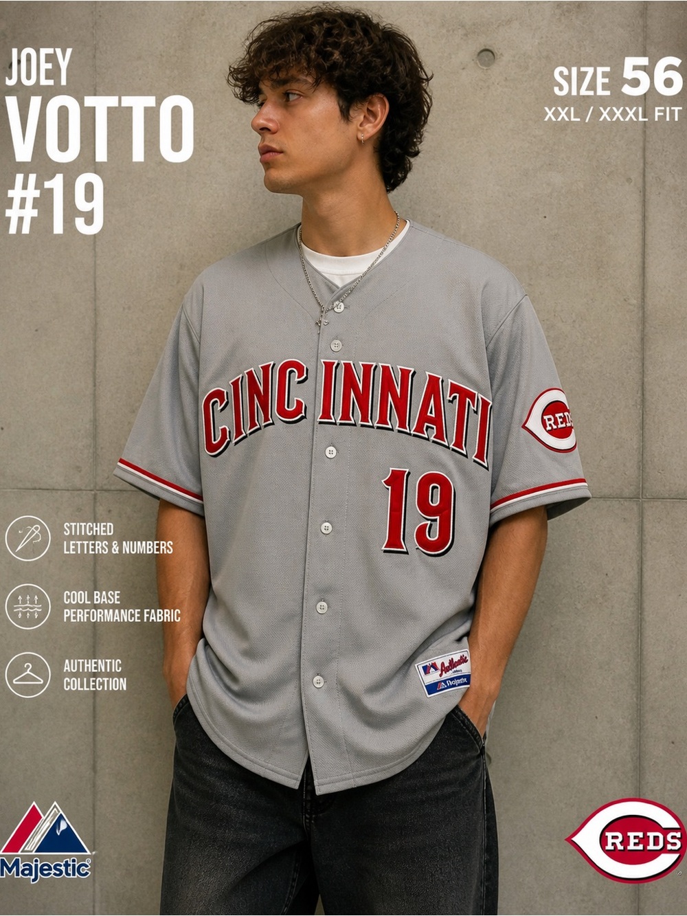 Cincinnati Reds Joey Votto #19 Majestic Authentic Cool Base Jersey